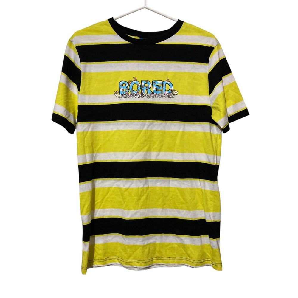 Bored Teenager T Shirt Small Black Yellow White Striped Floral Butterflies‎